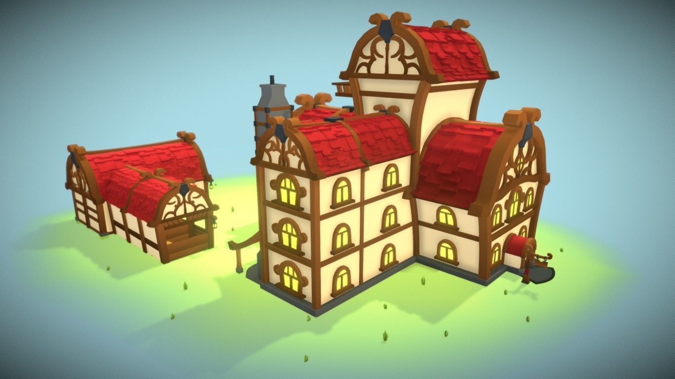 Medieval Tavern Low-poly 3D model_1