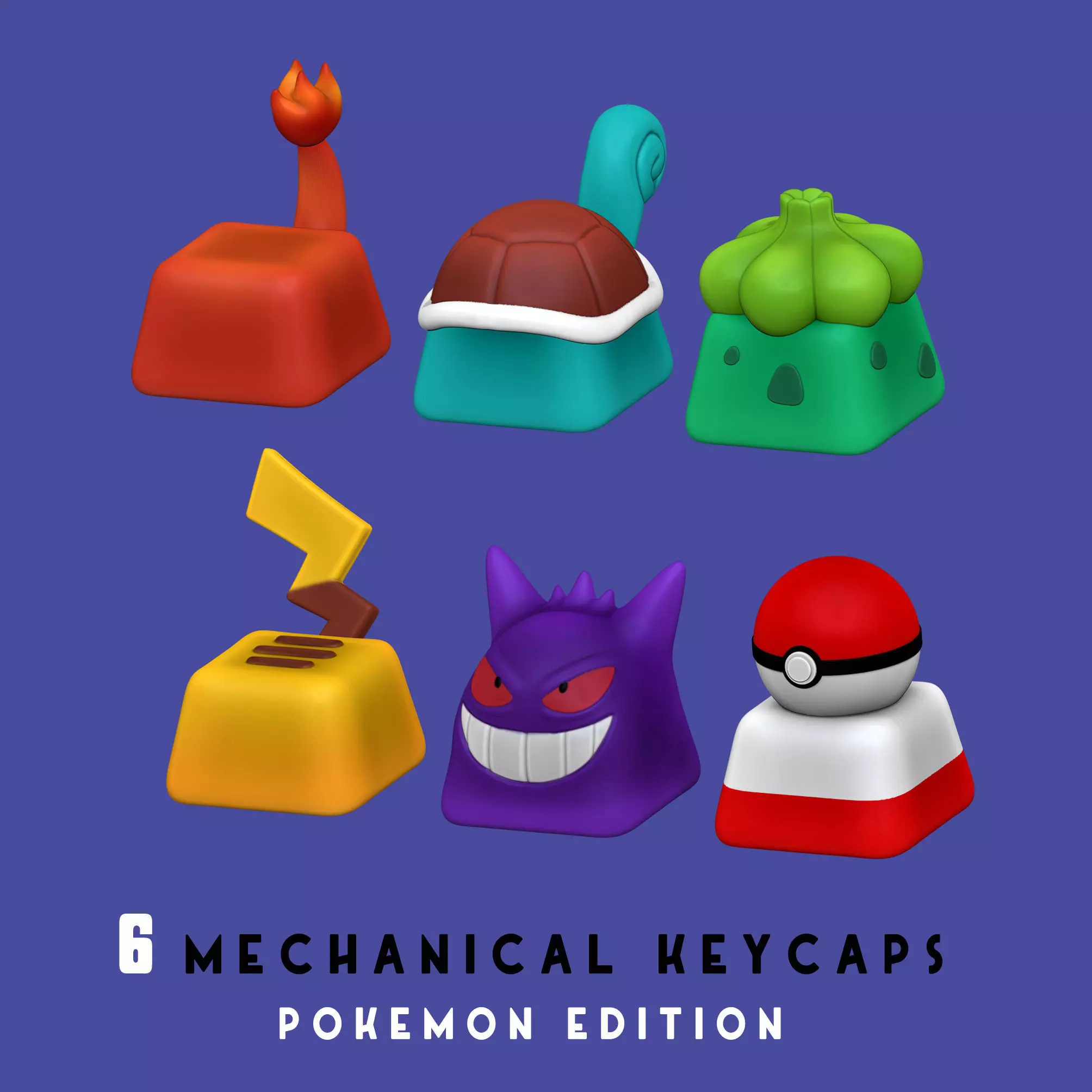 6 Keycaps for mechanical Keyboard - POKEMON Edition -  3D print model_0