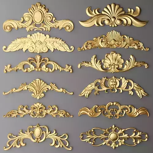 Cartouches SET 7 gold ornate ornaments 3D model