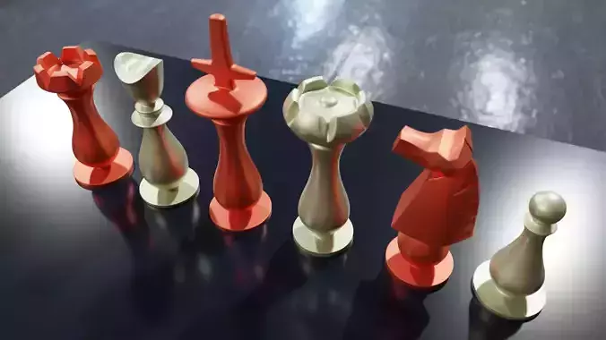 MODERN CHESS SET PIECES 3MF OBJ