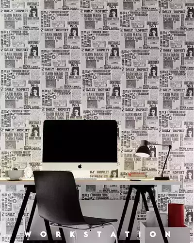 WORKSTATION office with newspaper wallpaper 3D model