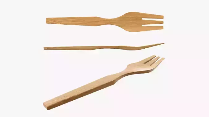 Fork wooden flatware 3D model