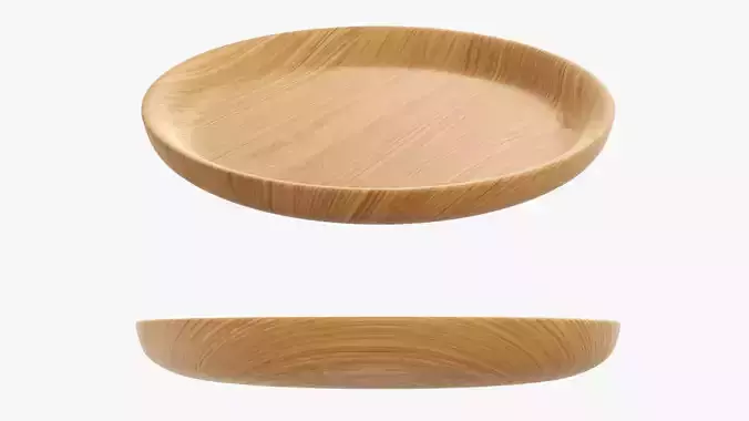 Tray plate wooden round tableware 3D model