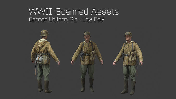 German Camo Soldier Rig - WW2 Scanned Asset Pack Low-poly 3D model