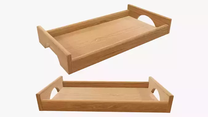 Tray wooden with handles tableware 3D model
