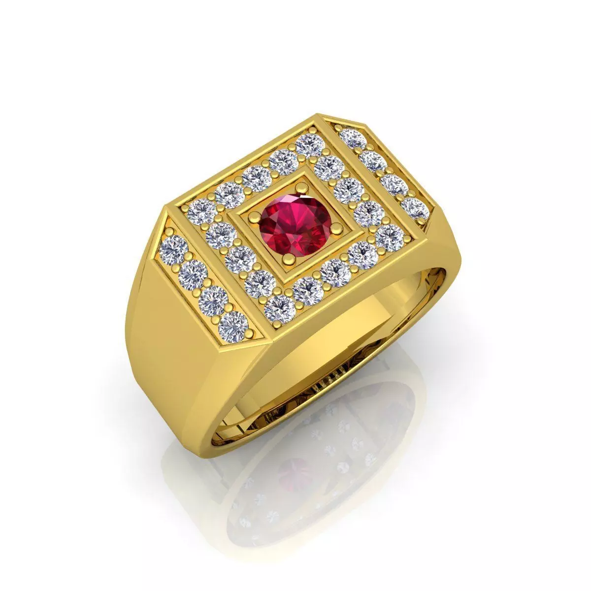 Ruby Center Mens Ring 3D print model_0