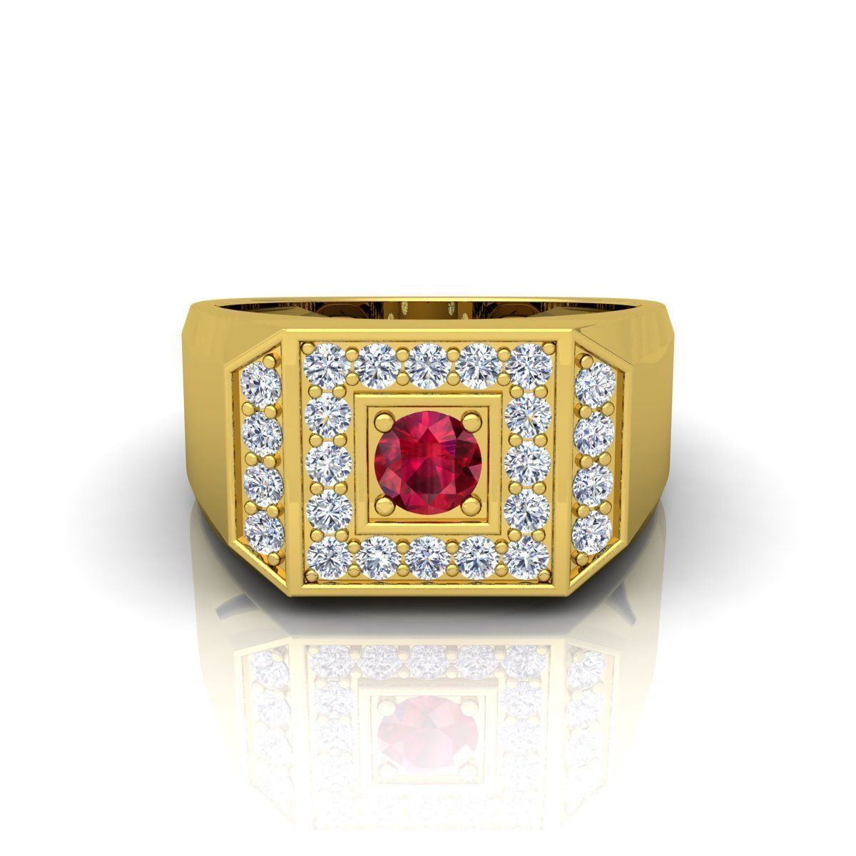 Ruby Center Mens Ring 3D print model_1