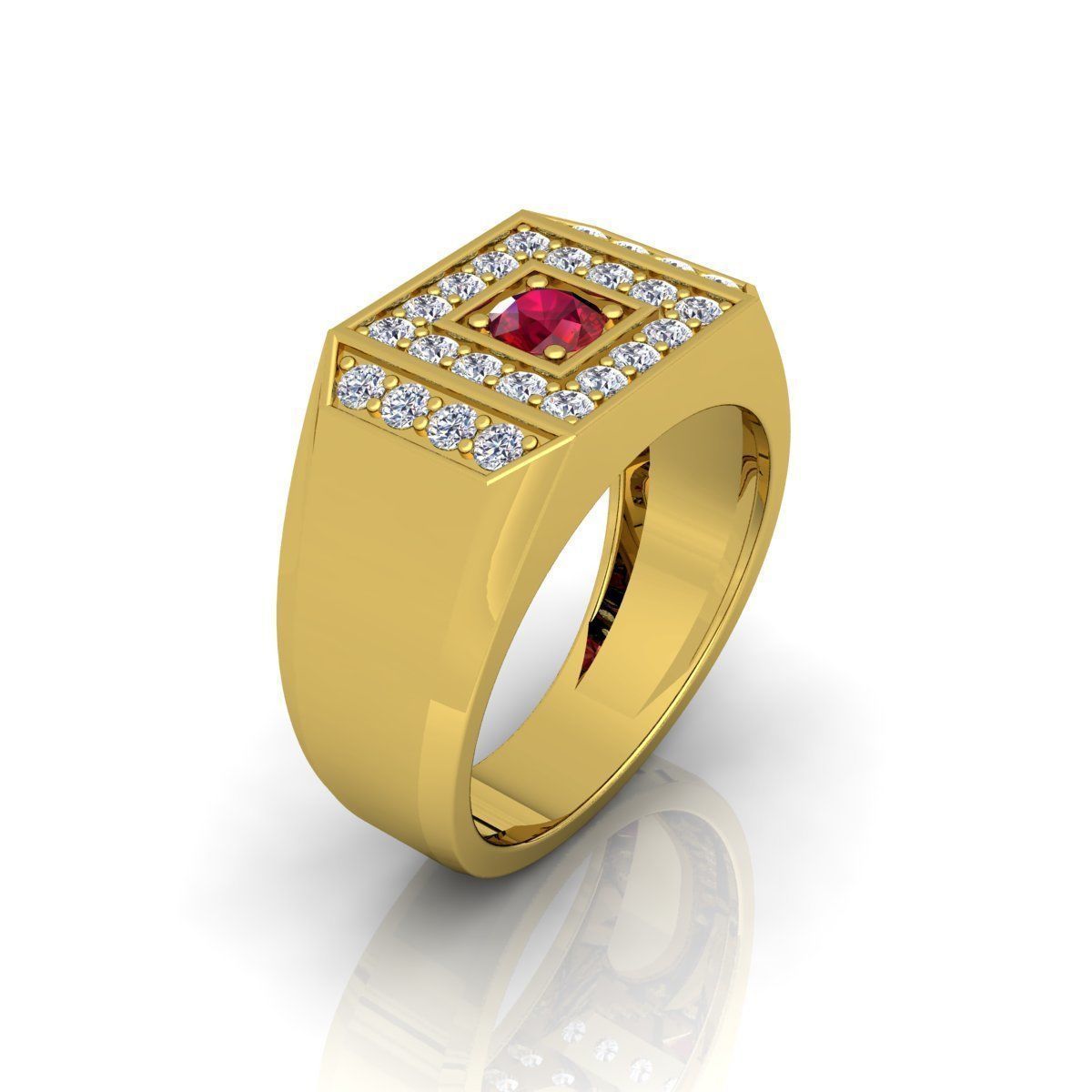Ruby Center Mens Ring 3D print model_9