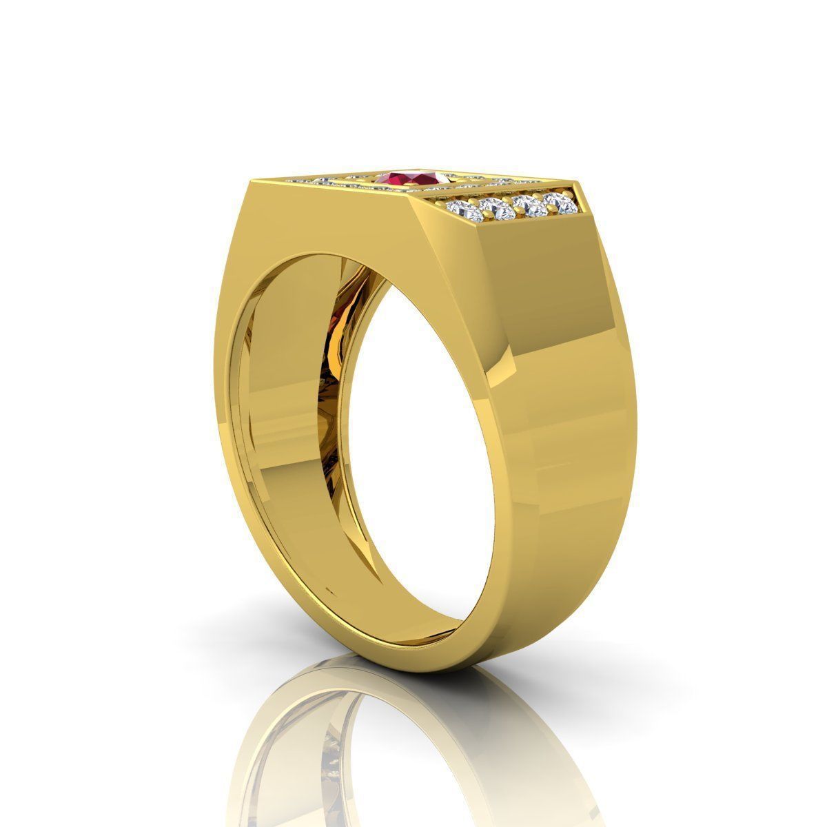 Ruby Center Mens Ring 3D print model_3