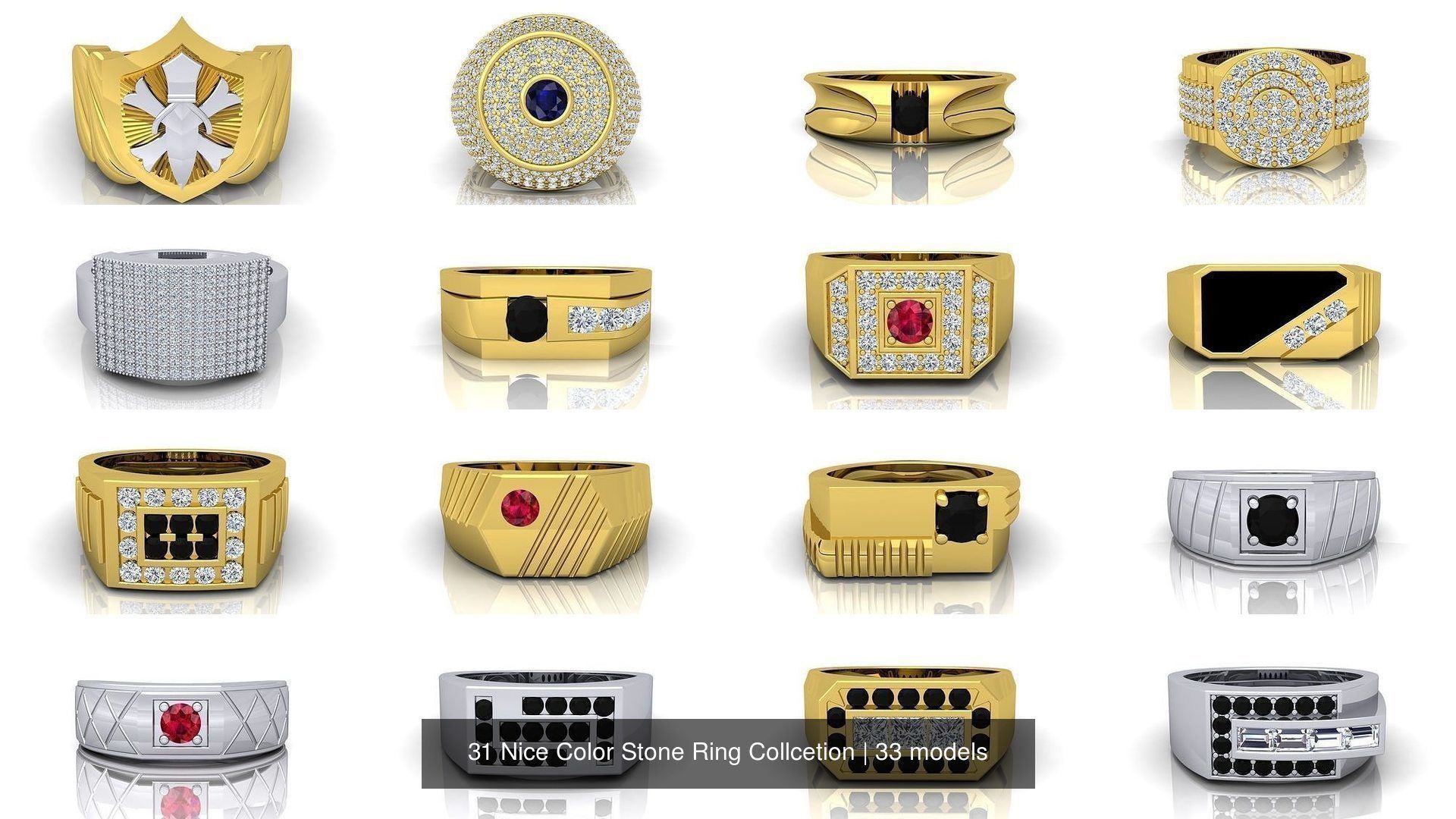 31 Nice Color Stone Mens  Ring Collcetion 3D Model Collection_4