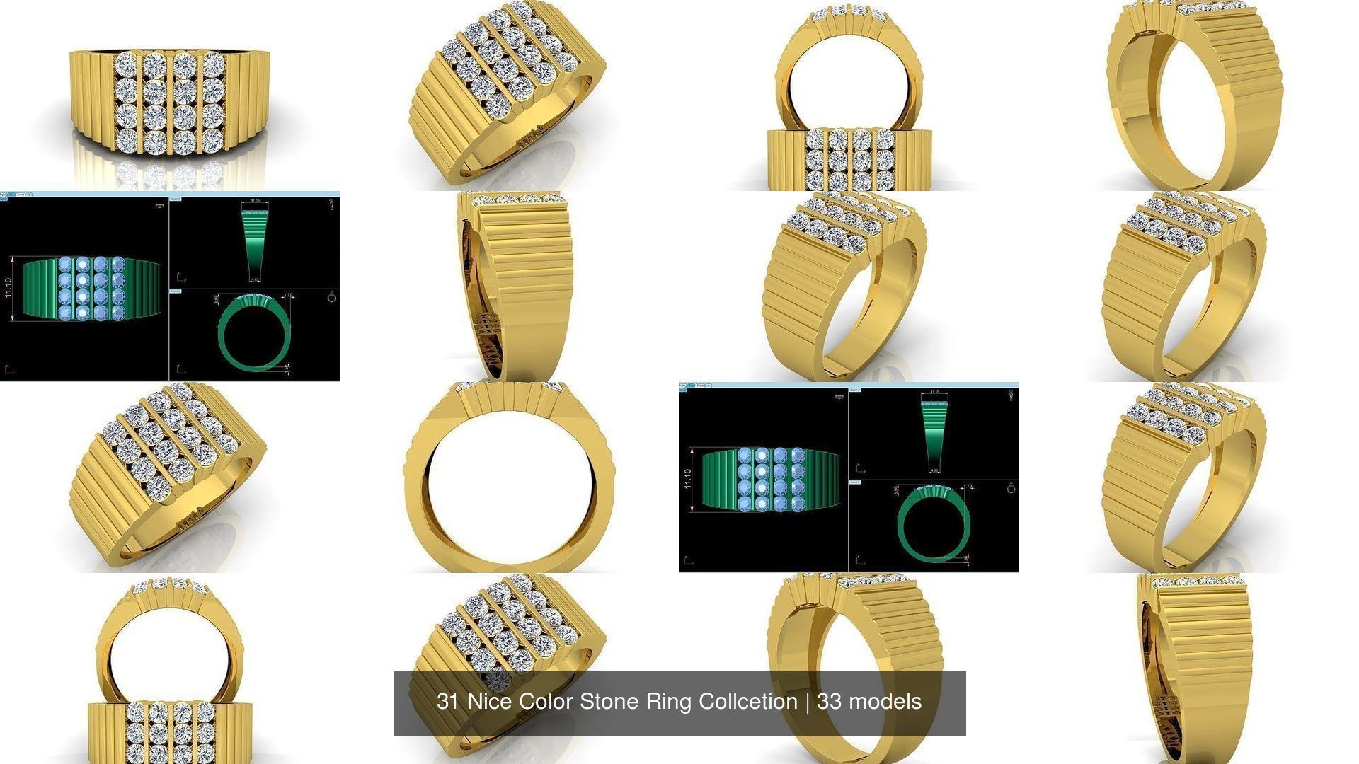31 Nice Color Stone Mens  Ring Collcetion 3D Model Collection_2