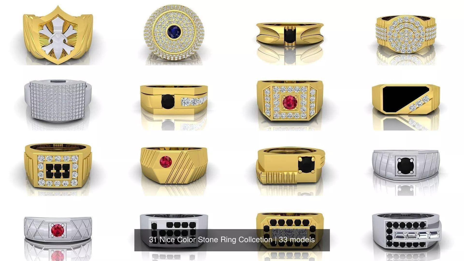 31 Nice Color Stone Mens  Ring Collcetion 3D Model Collection_0