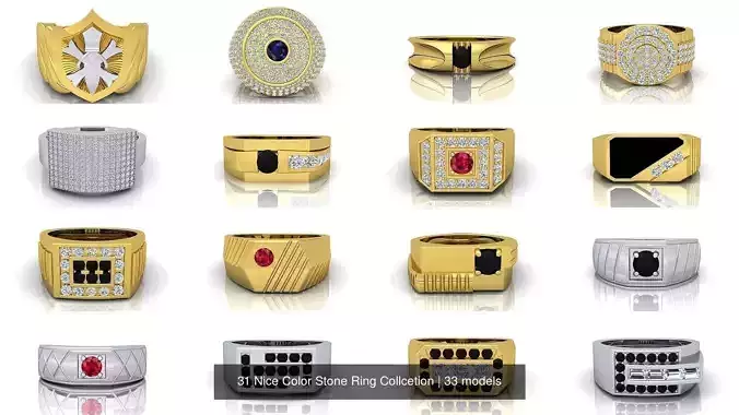 31 Nice Color Stone Mens  Ring Collcetion 3D Model Collection