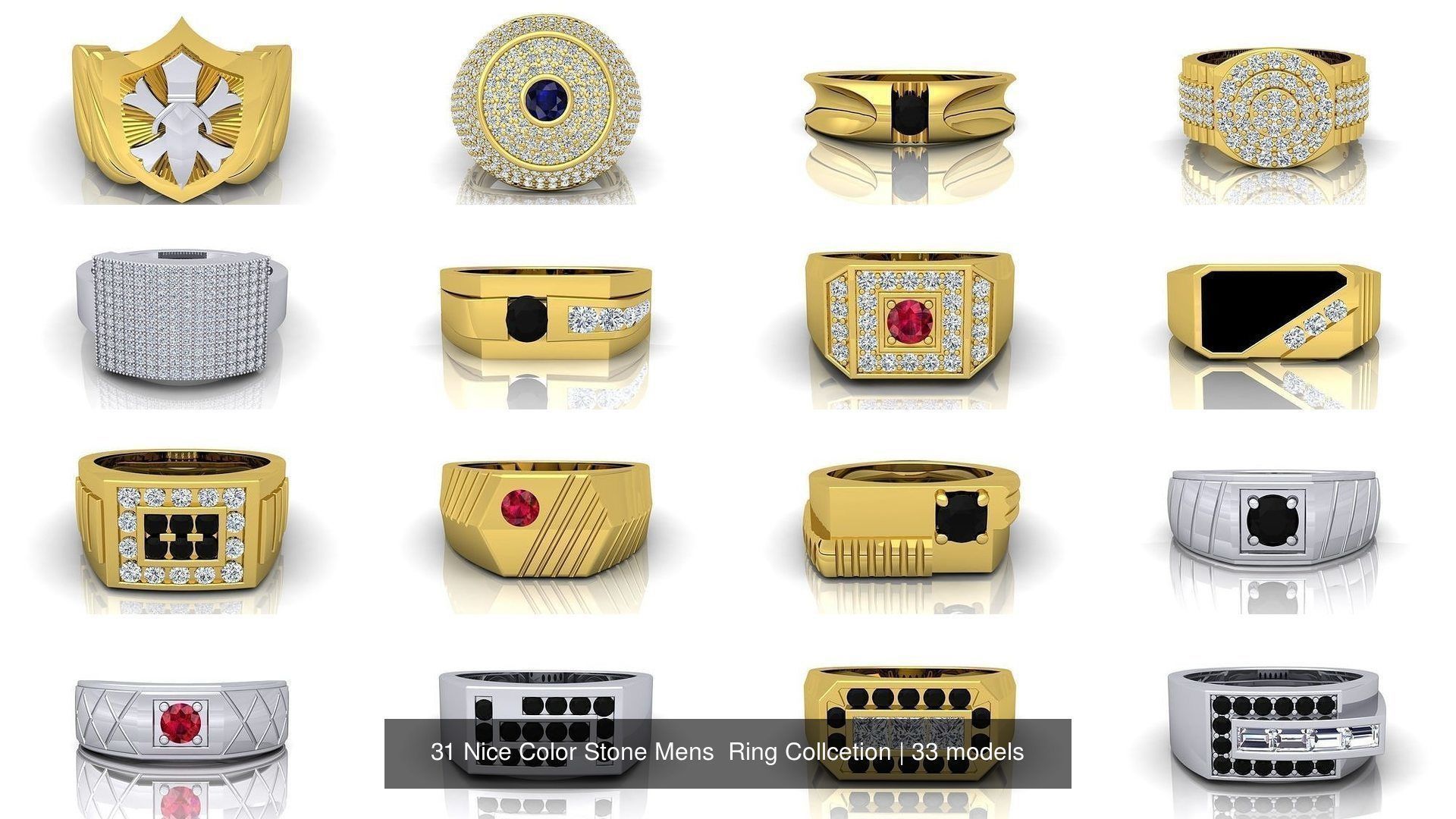 31 Nice Color Stone Mens  Ring Collcetion 3D Model Collection_5