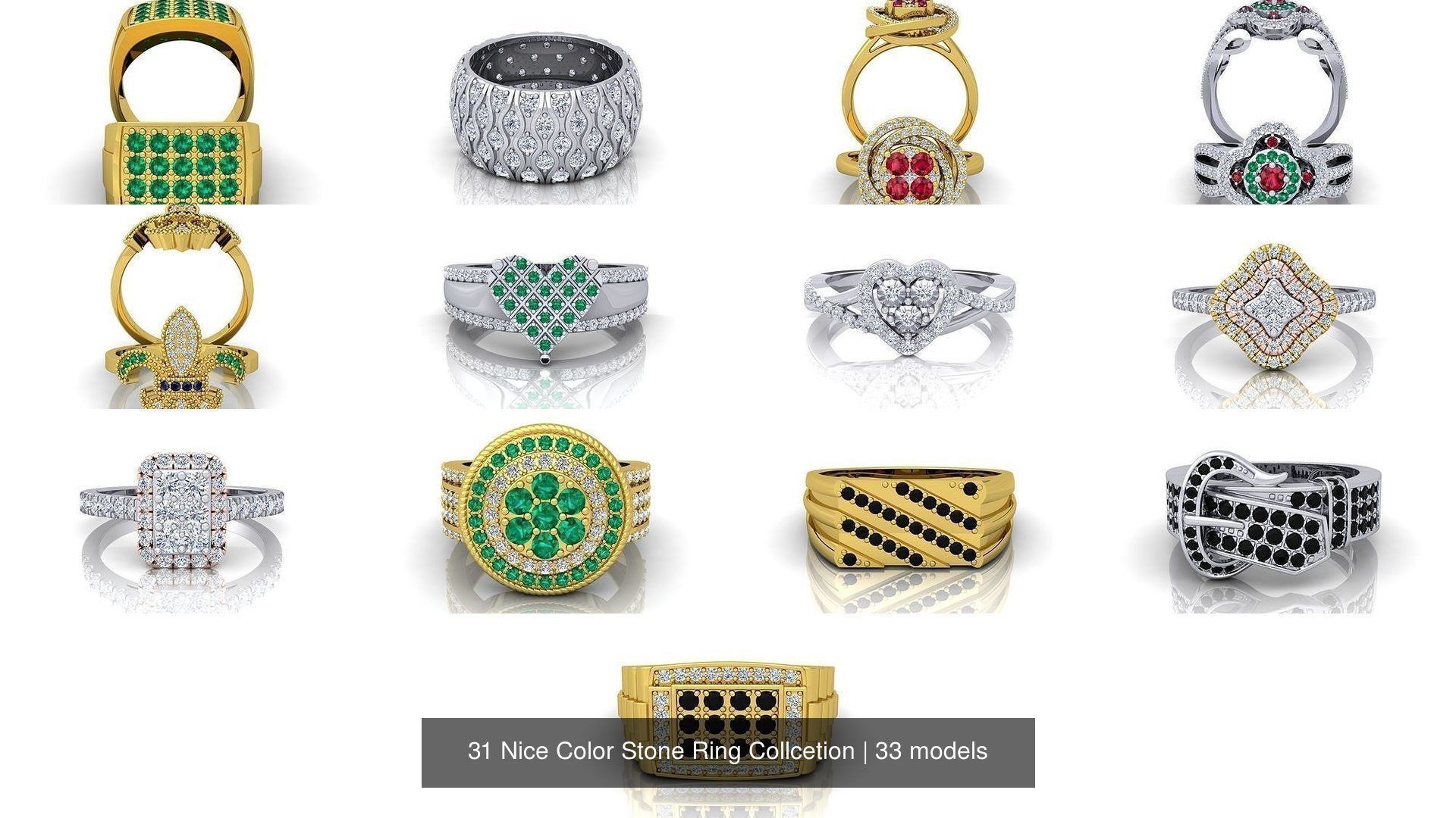 31 Nice Color Stone Mens  Ring Collcetion 3D Model Collection_1