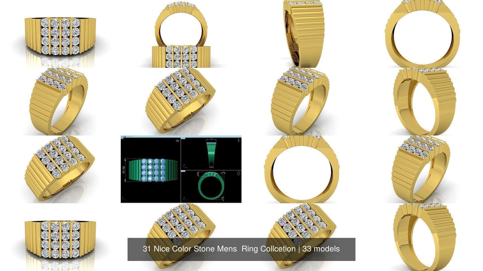 31 Nice Color Stone Mens  Ring Collcetion 3D Model Collection_6