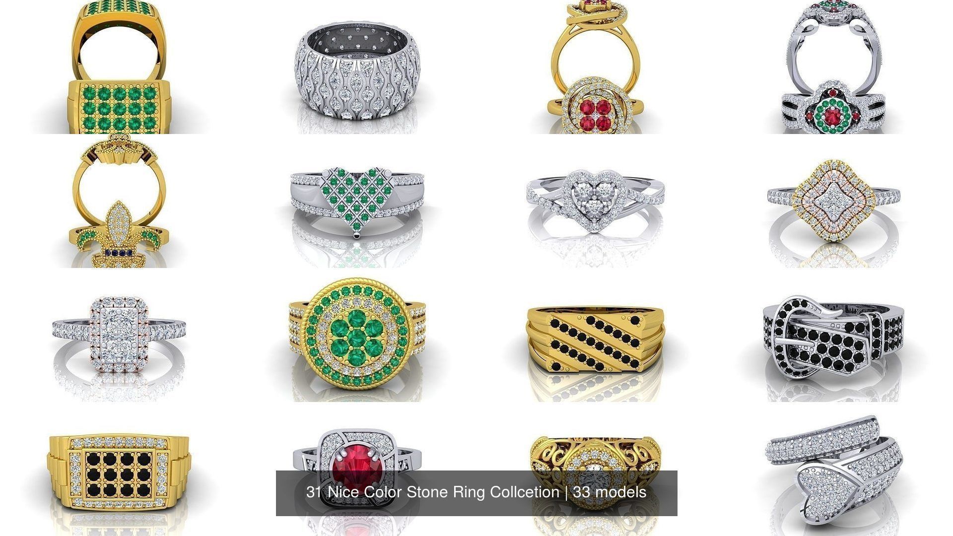 31 Nice Color Stone Mens  Ring Collcetion 3D Model Collection_3