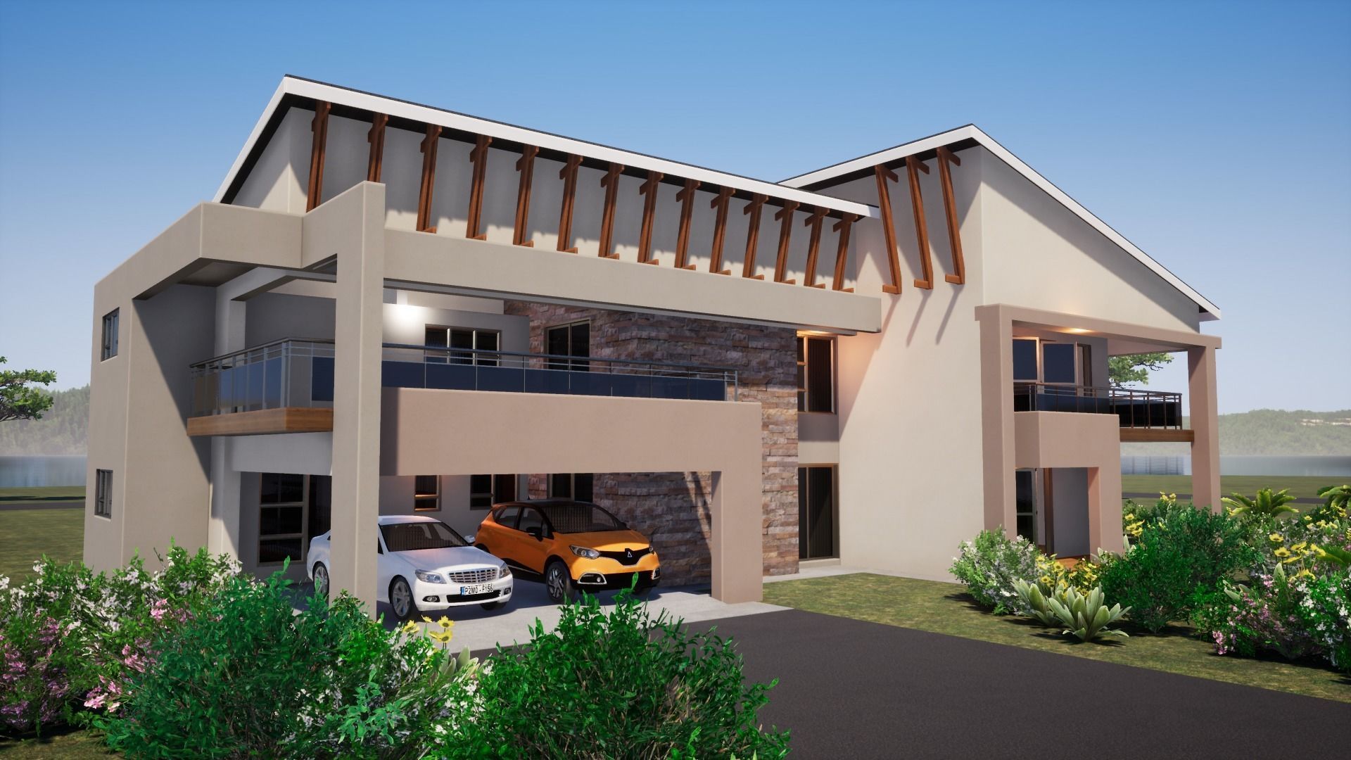 Proposed four bedroom house with maidroom 3D model_1
