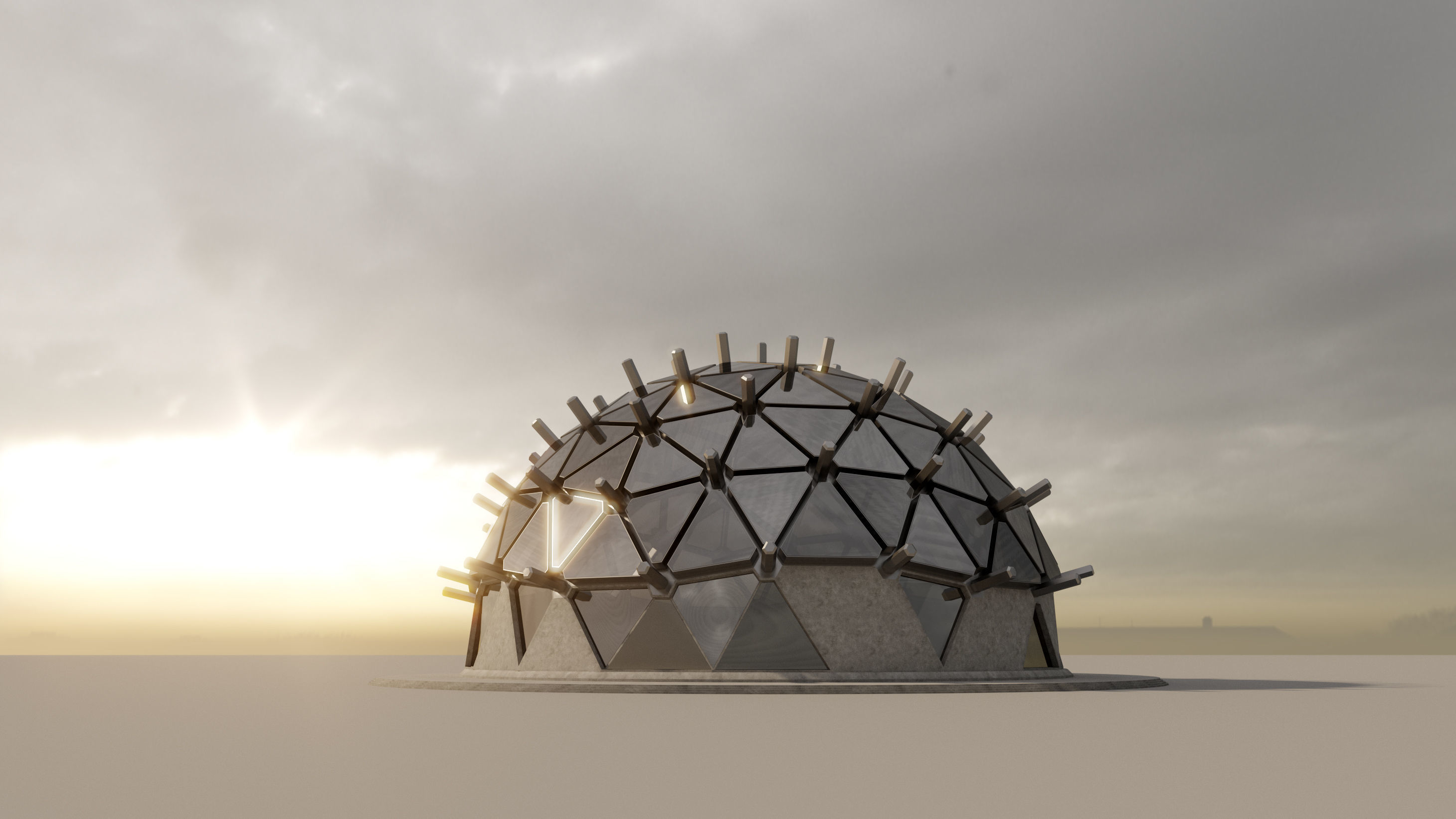 Futuristic sci-fi buildings kit 3D model_8