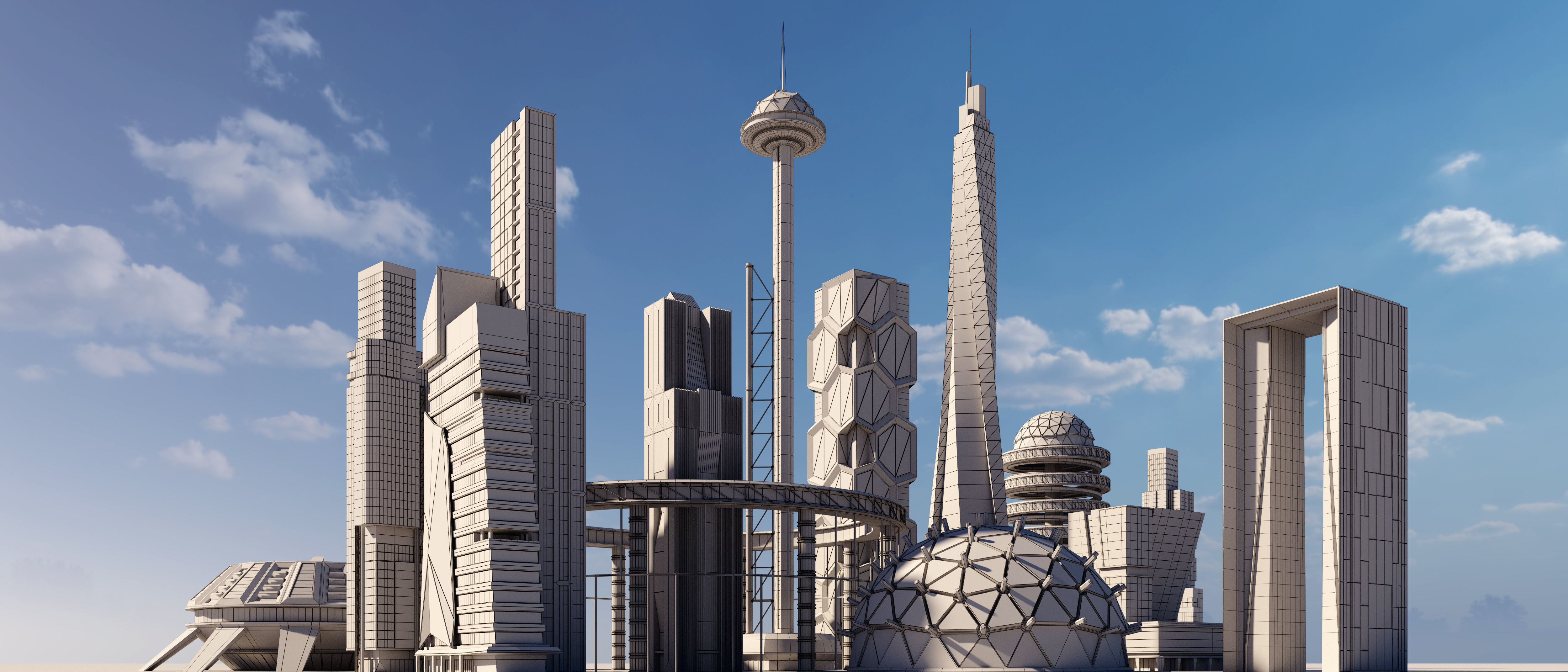 Futuristic sci-fi buildings kit 3D model_6