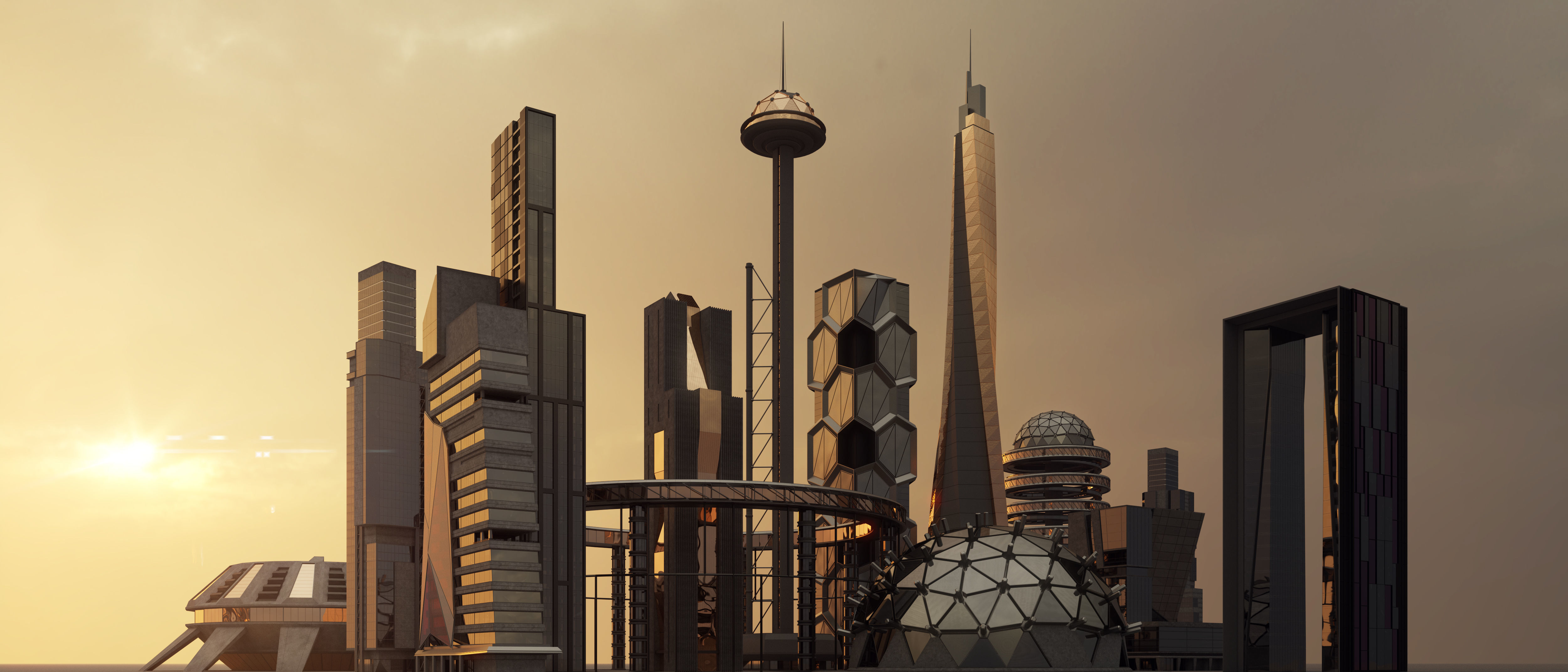 Futuristic sci-fi buildings kit 3D model_3