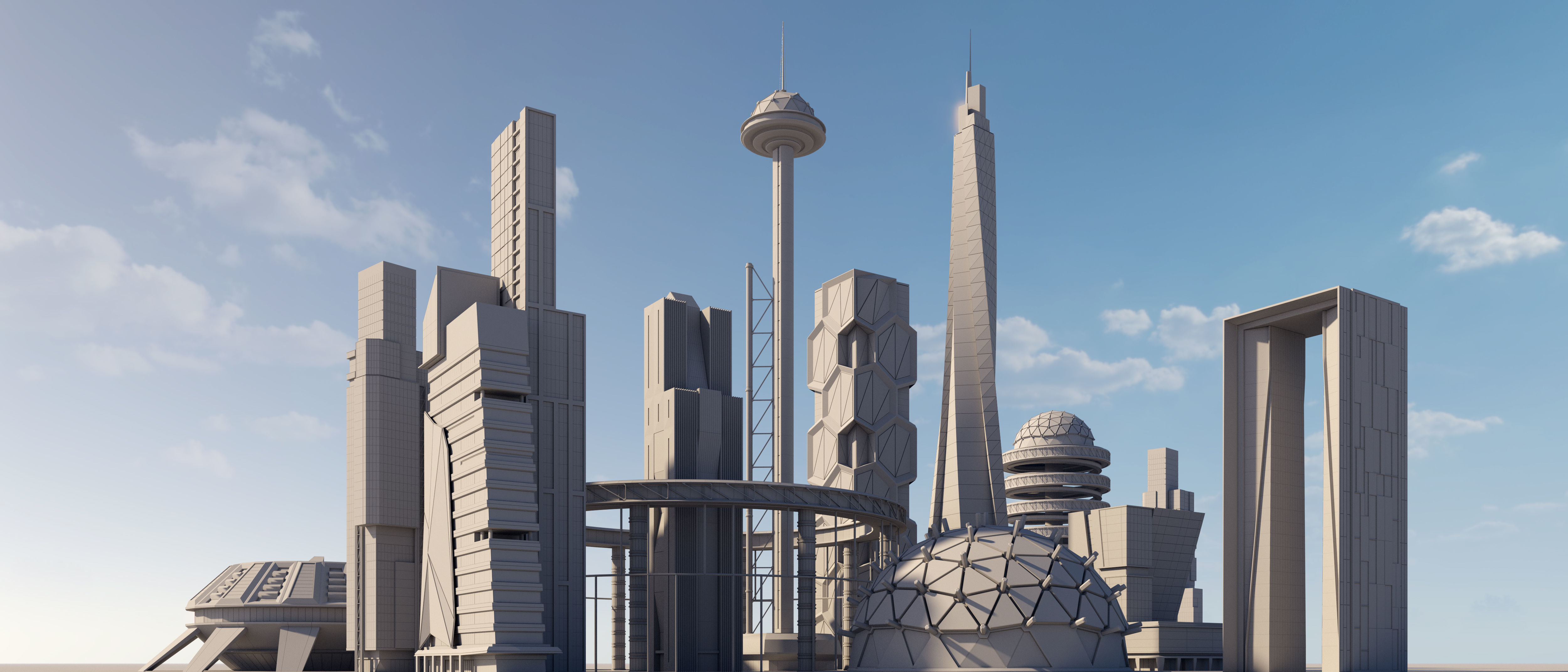 Futuristic sci-fi buildings kit 3D model_5