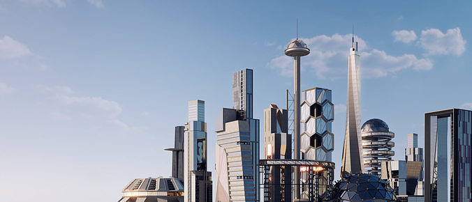 Futuristic sci-fi buildings kit 3D model