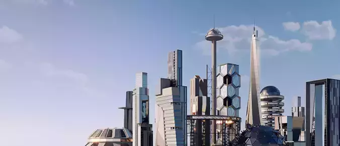 Futuristic sci-fi buildings kit 3D model