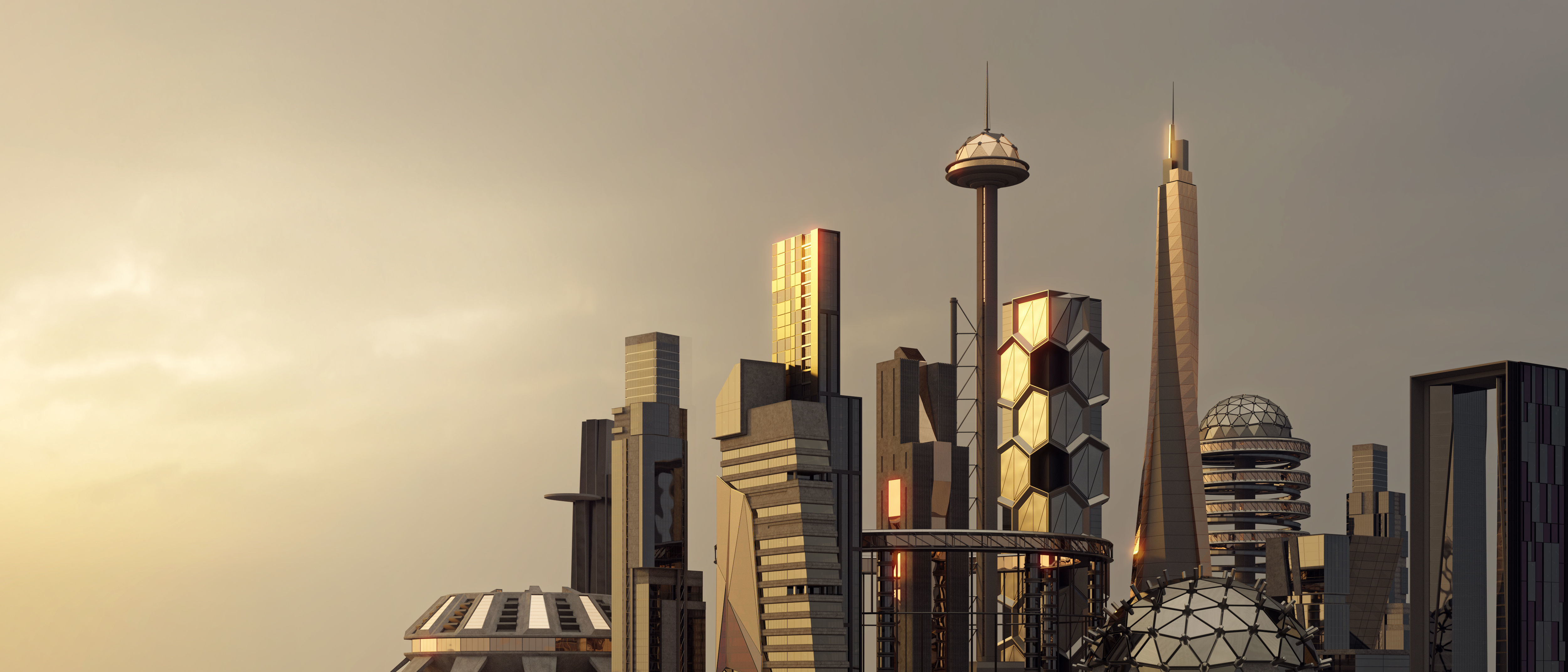 Futuristic sci-fi buildings kit 3D model_1