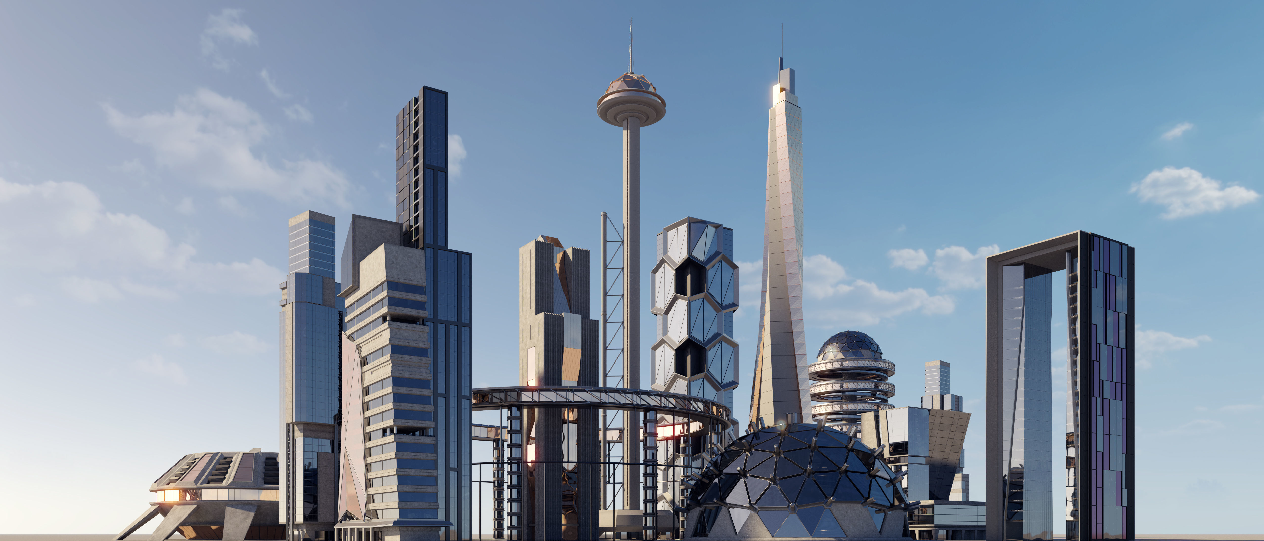 Futuristic sci-fi buildings kit 3D model_4