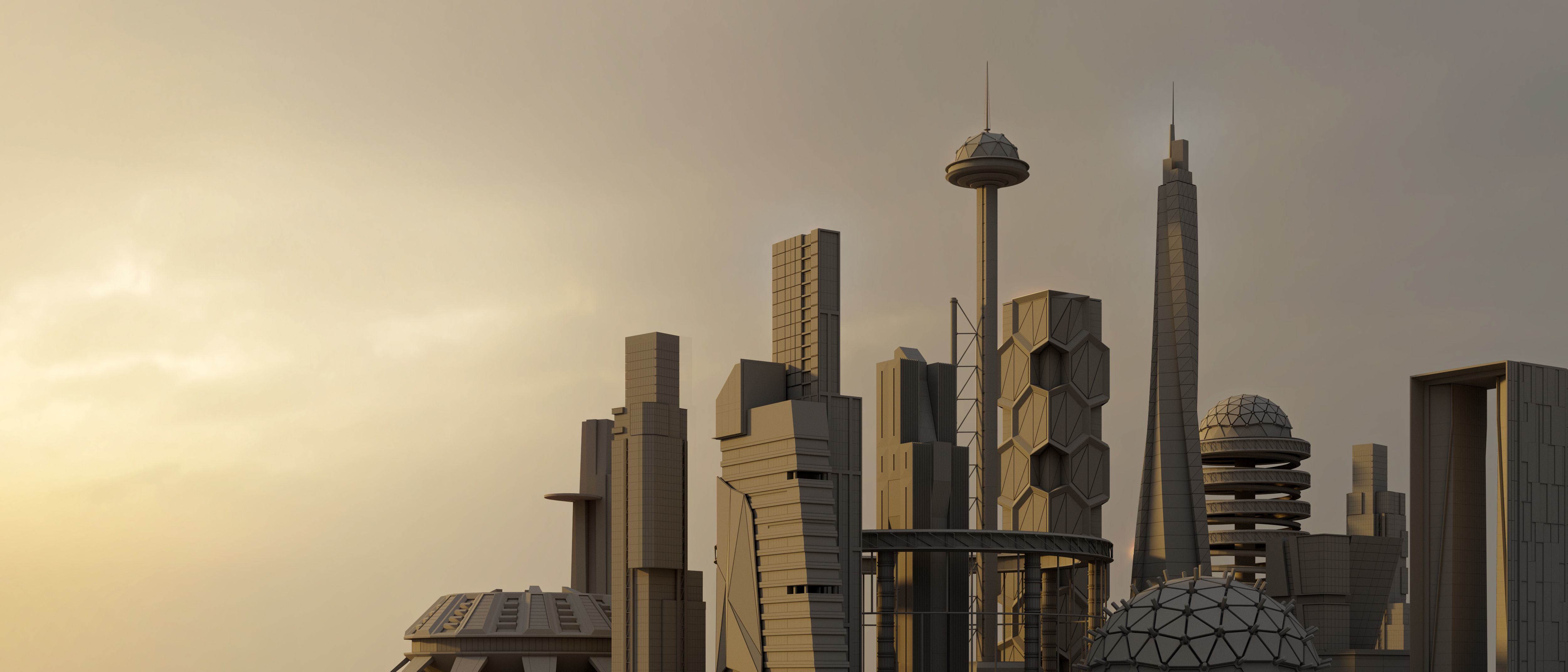 Futuristic sci-fi buildings kit 3D model_2