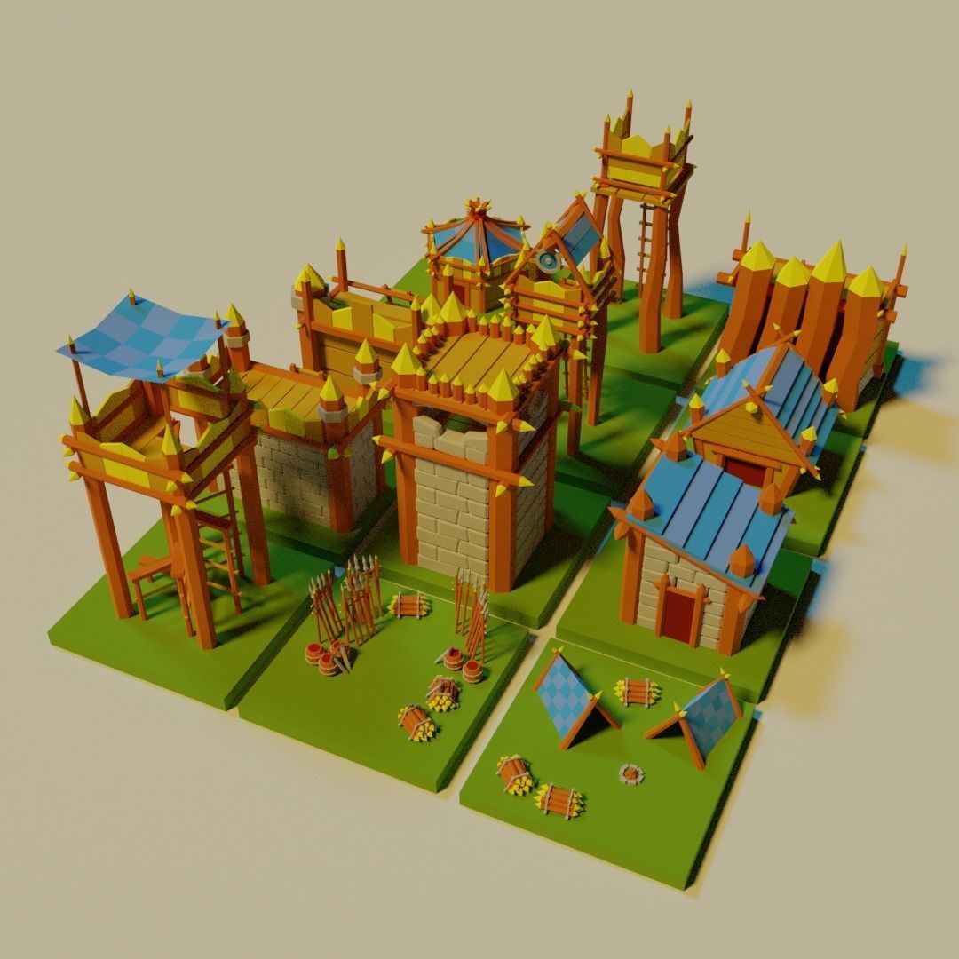 Medieval buildings pack Free low-poly 3D model_1