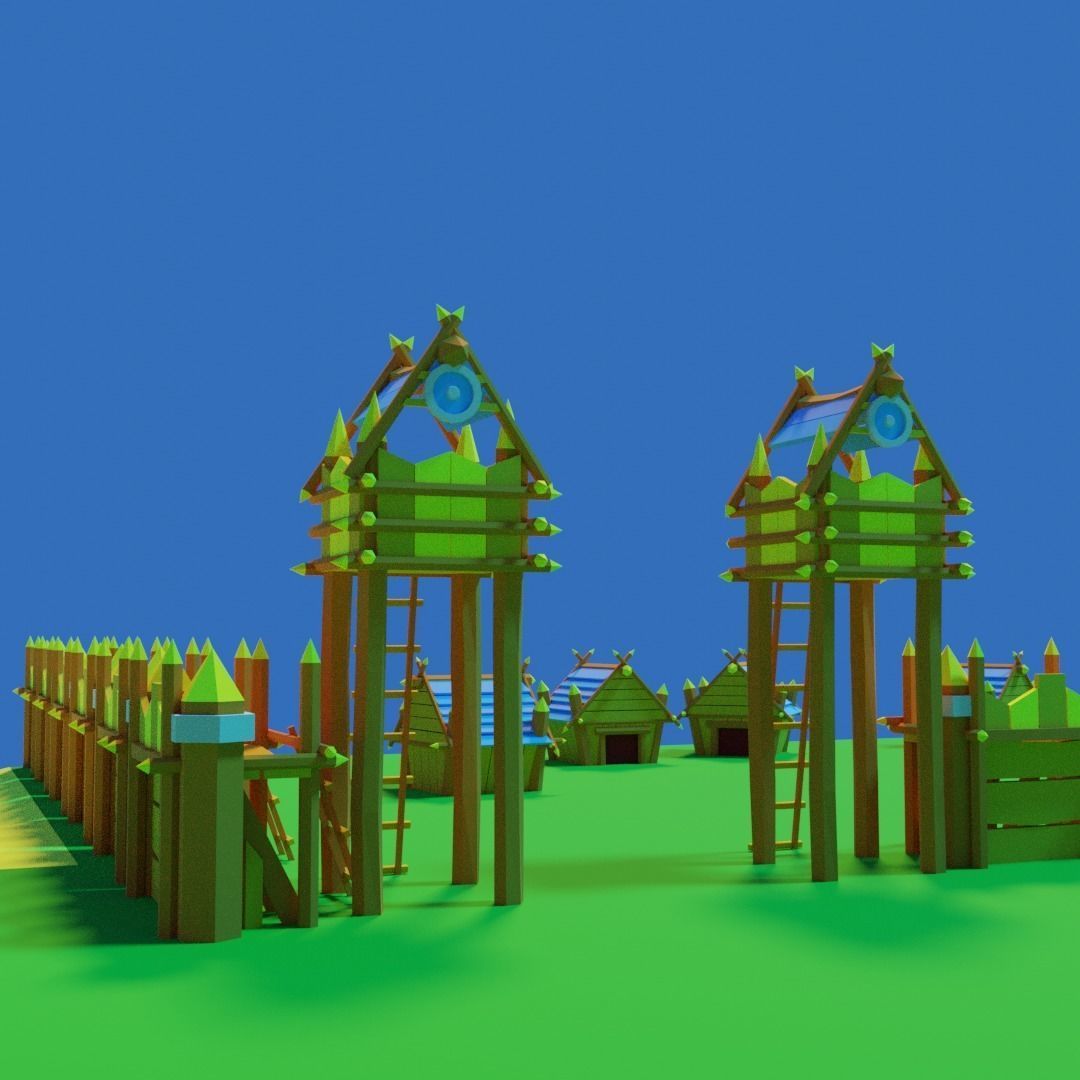 Medieval buildings pack Free low-poly 3D model_3