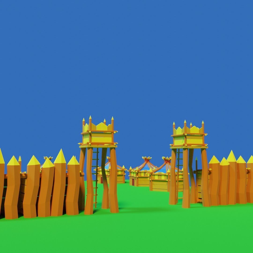 Medieval buildings pack Free low-poly 3D model_2