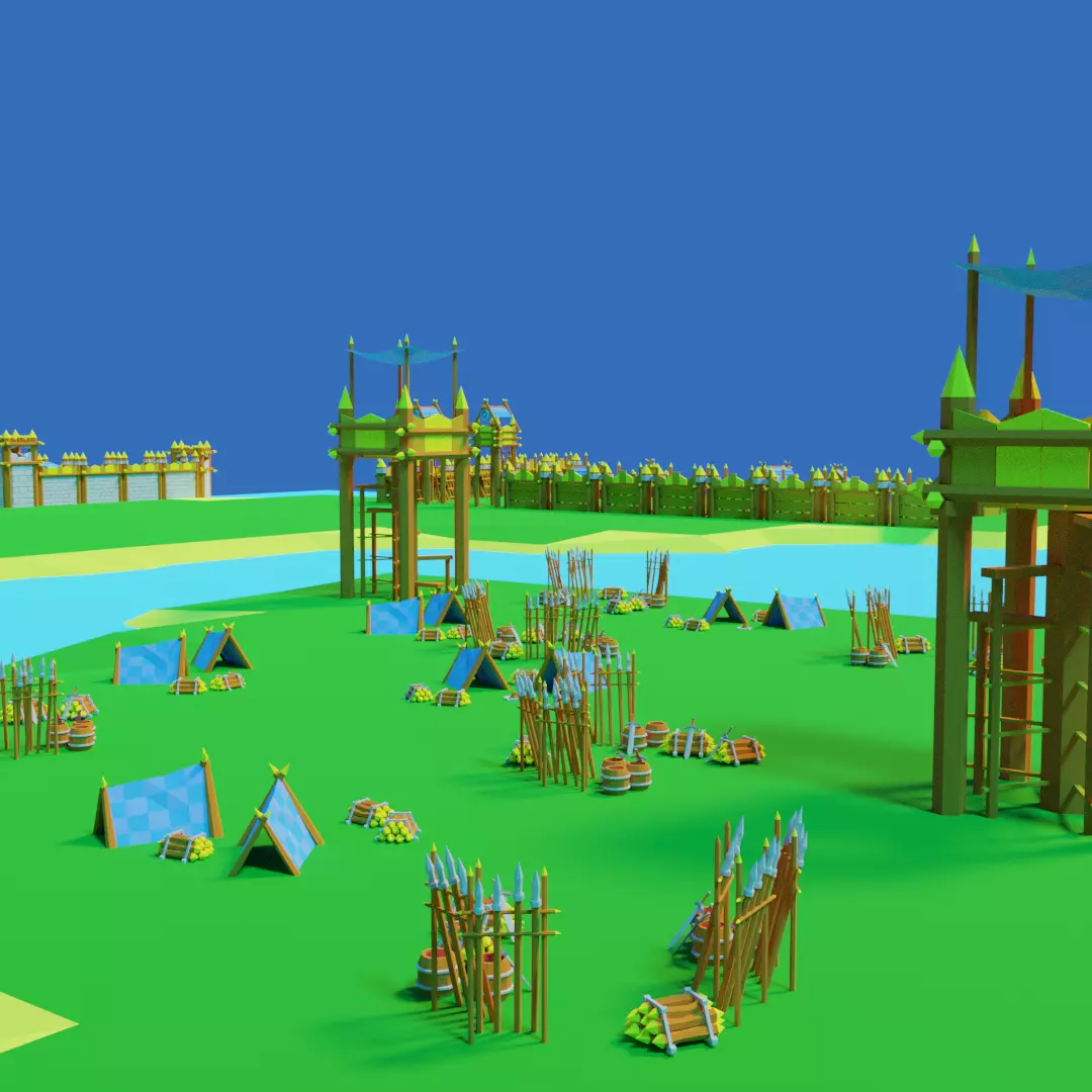 Medieval buildings pack Free low-poly 3D model_0