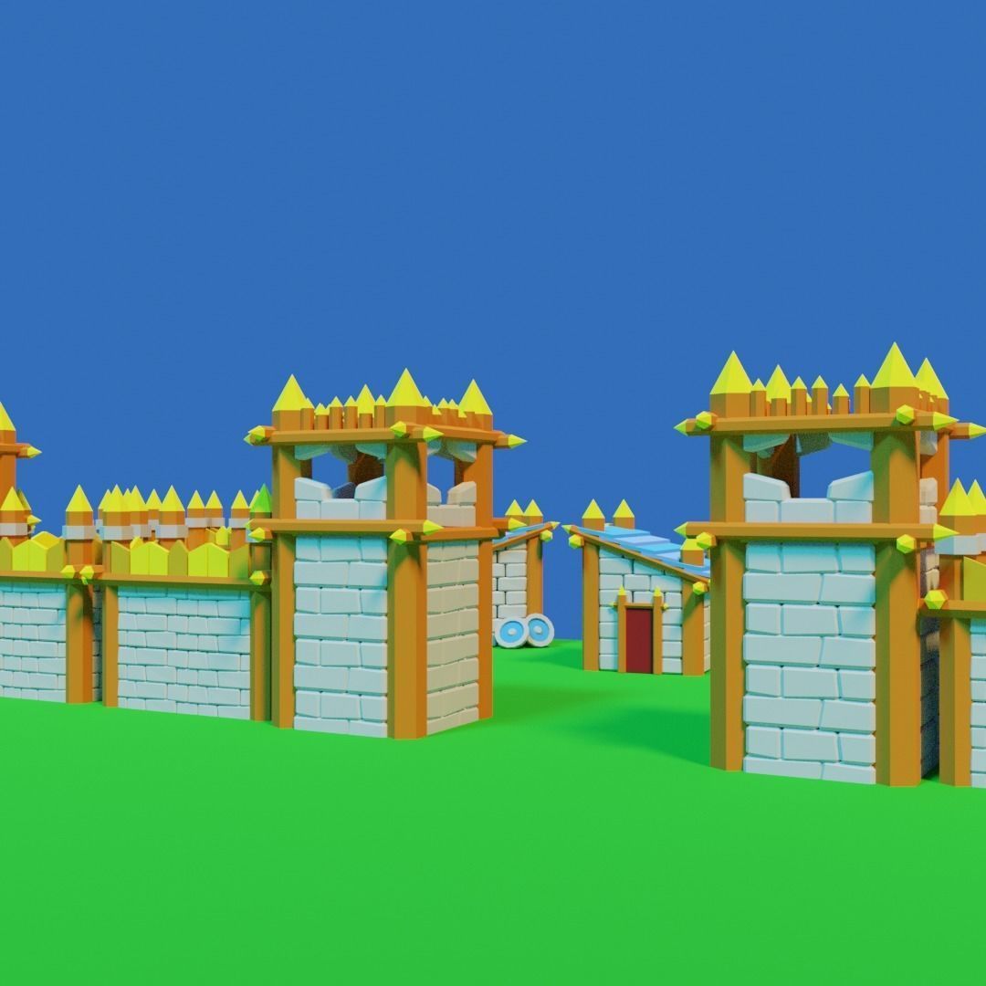 Medieval buildings pack Free low-poly 3D model_4