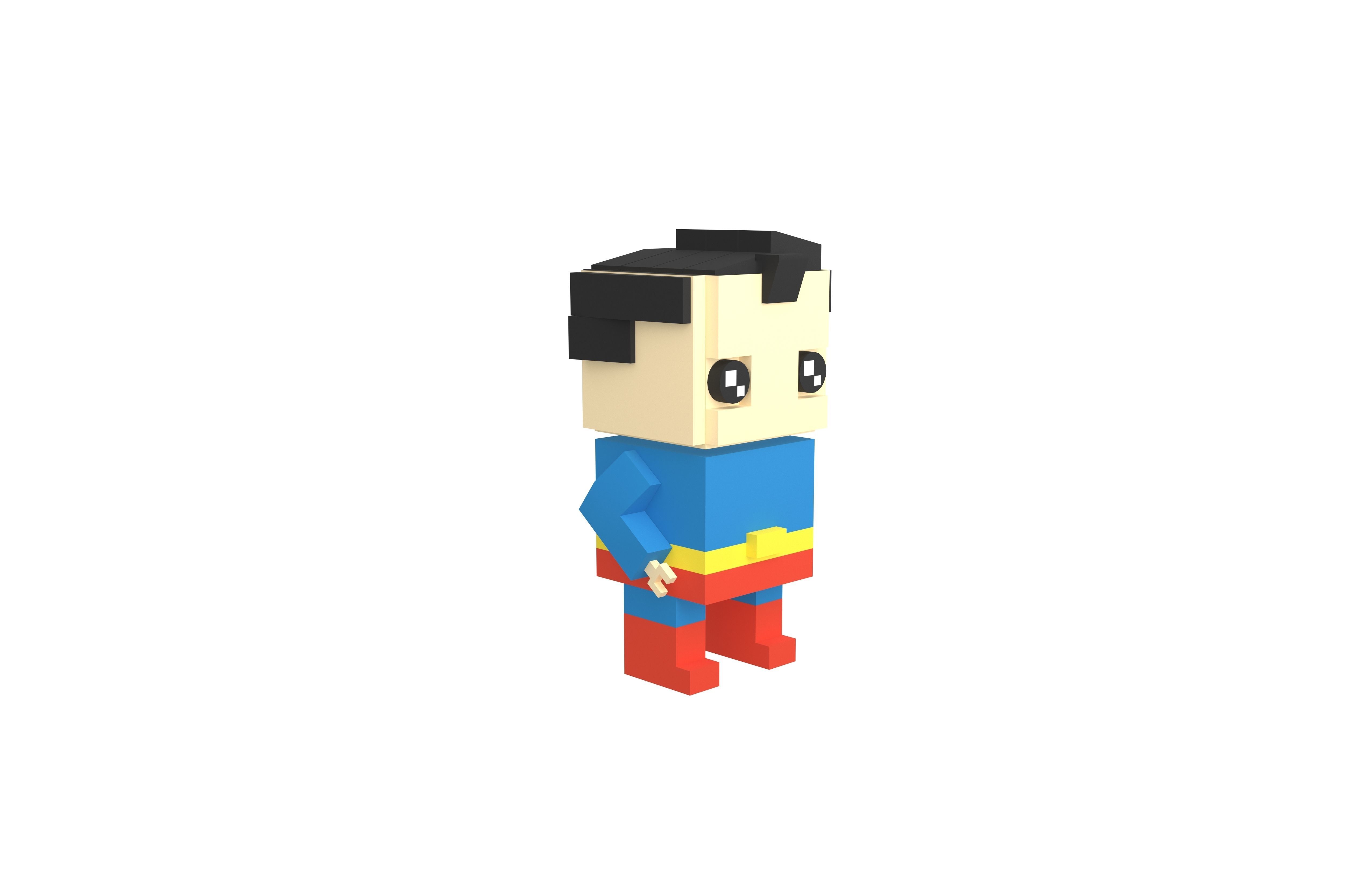 Brick HeadZ 0002 Superman Low-poly 3D model_3