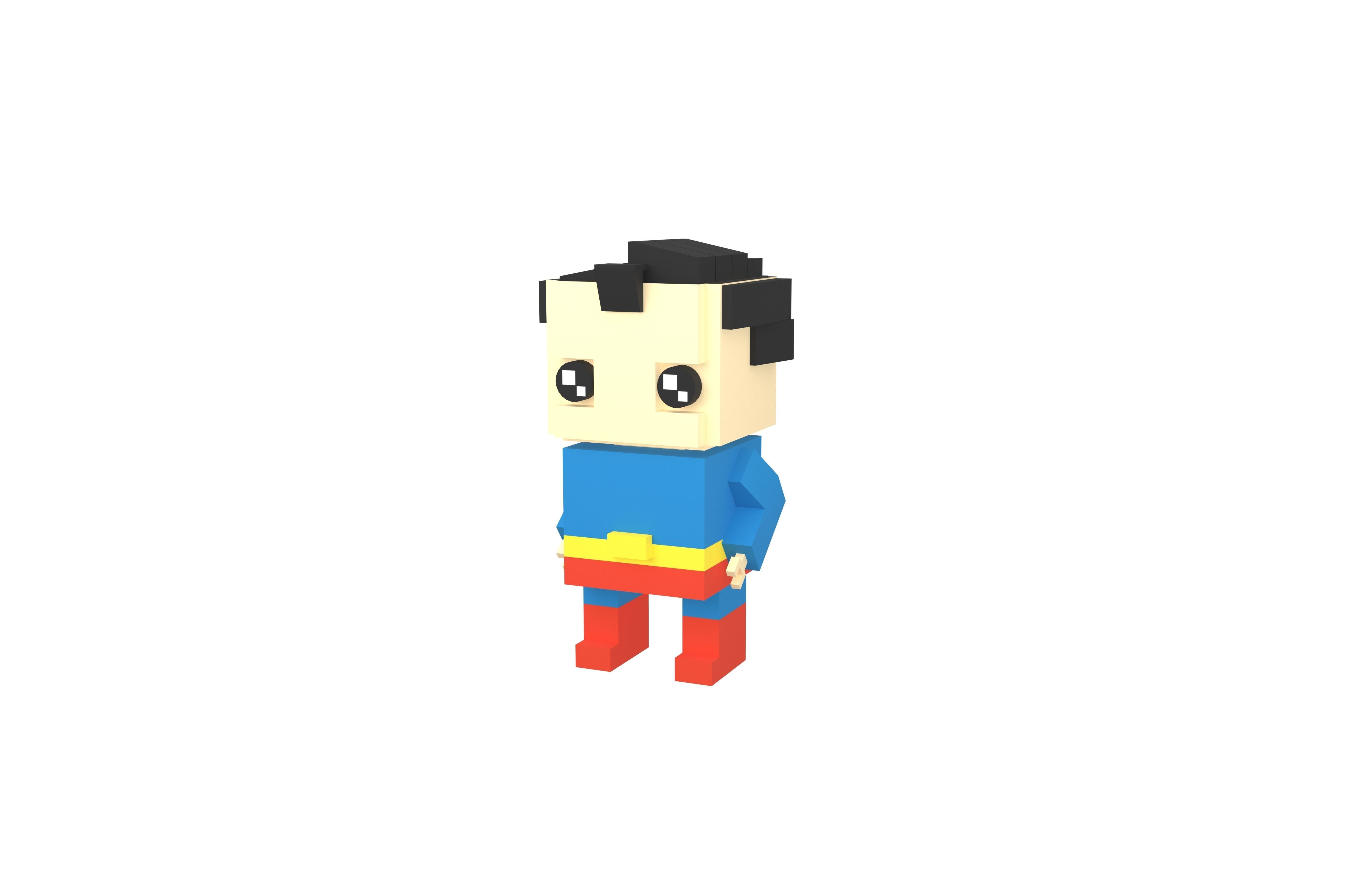 Brick HeadZ 0002 Superman Low-poly 3D model_2