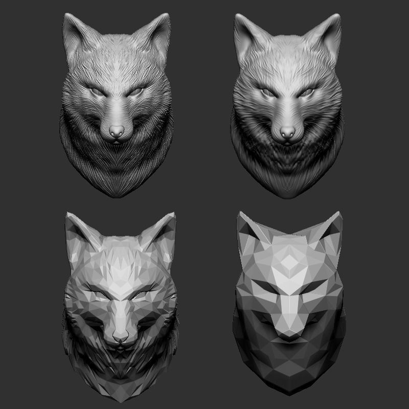 Fox Bust - 4 Types STL 3D print model_1