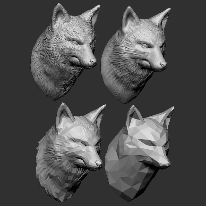 Fox Bust - 4 Types STL 3D print model_0