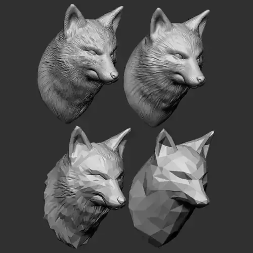 Fox Bust - 4 Types STL 3D print model