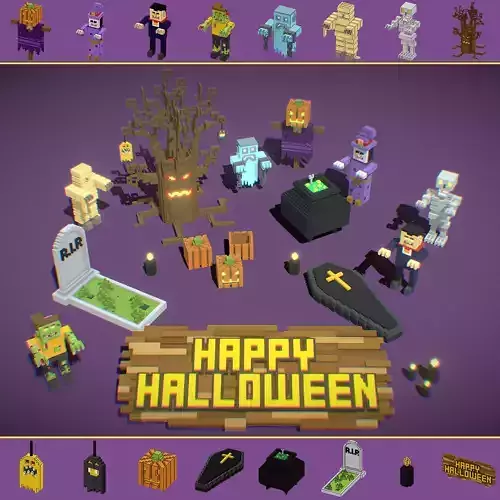 Voxel Halloween Pack Low-poly 3D model