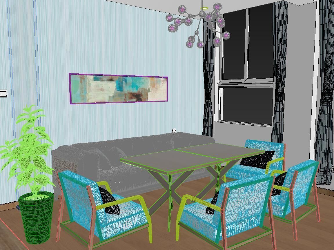 Reception room sofa table and chair bookcase 3D model_6