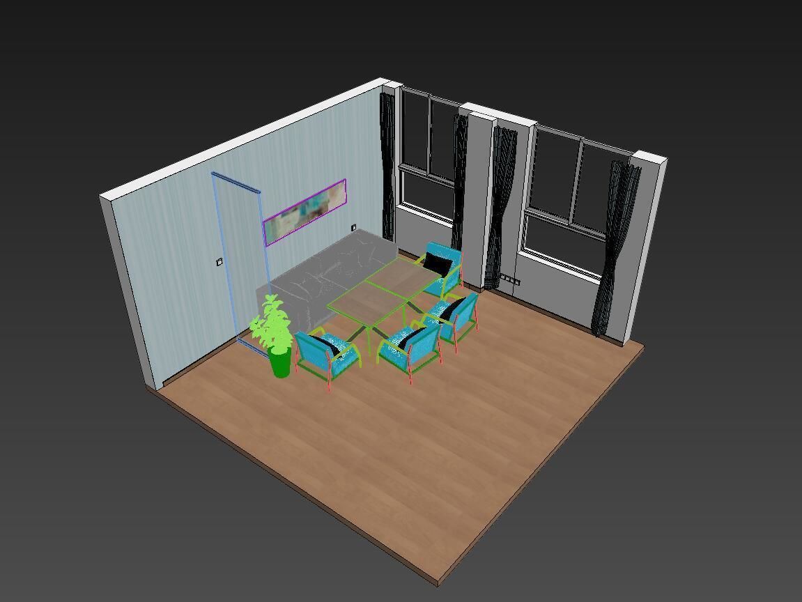Reception room sofa table and chair bookcase 3D model_8
