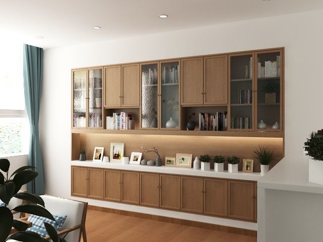 Reception room sofa table and chair bookcase 3D model_3