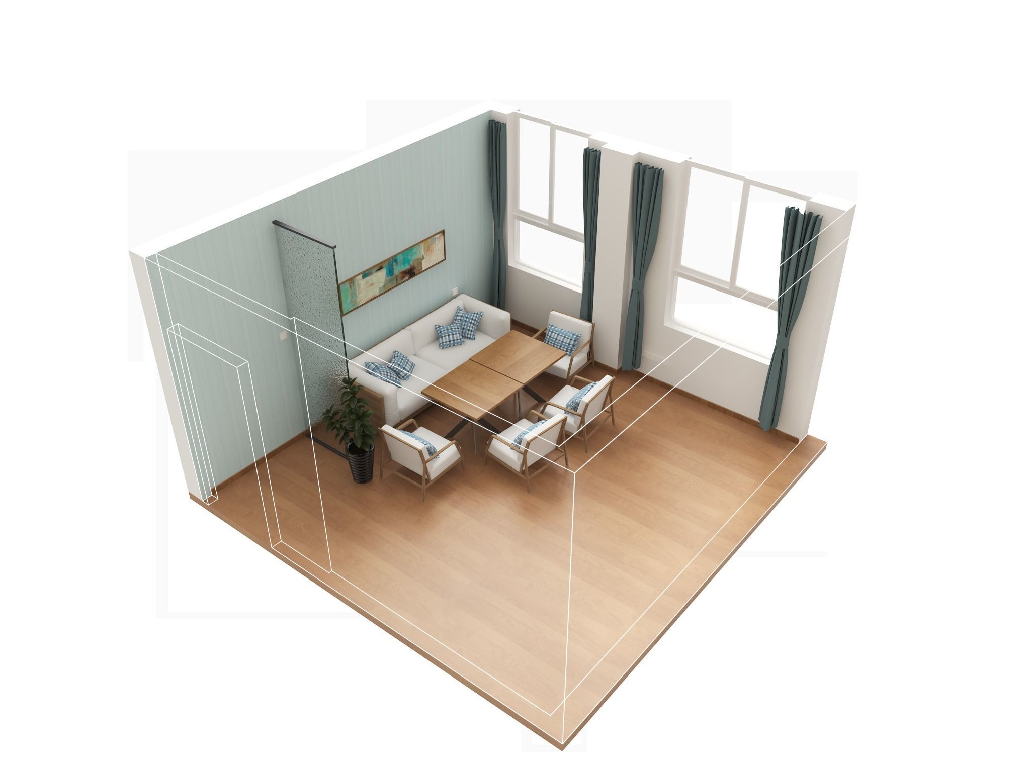 Reception room sofa table and chair bookcase 3D model_1