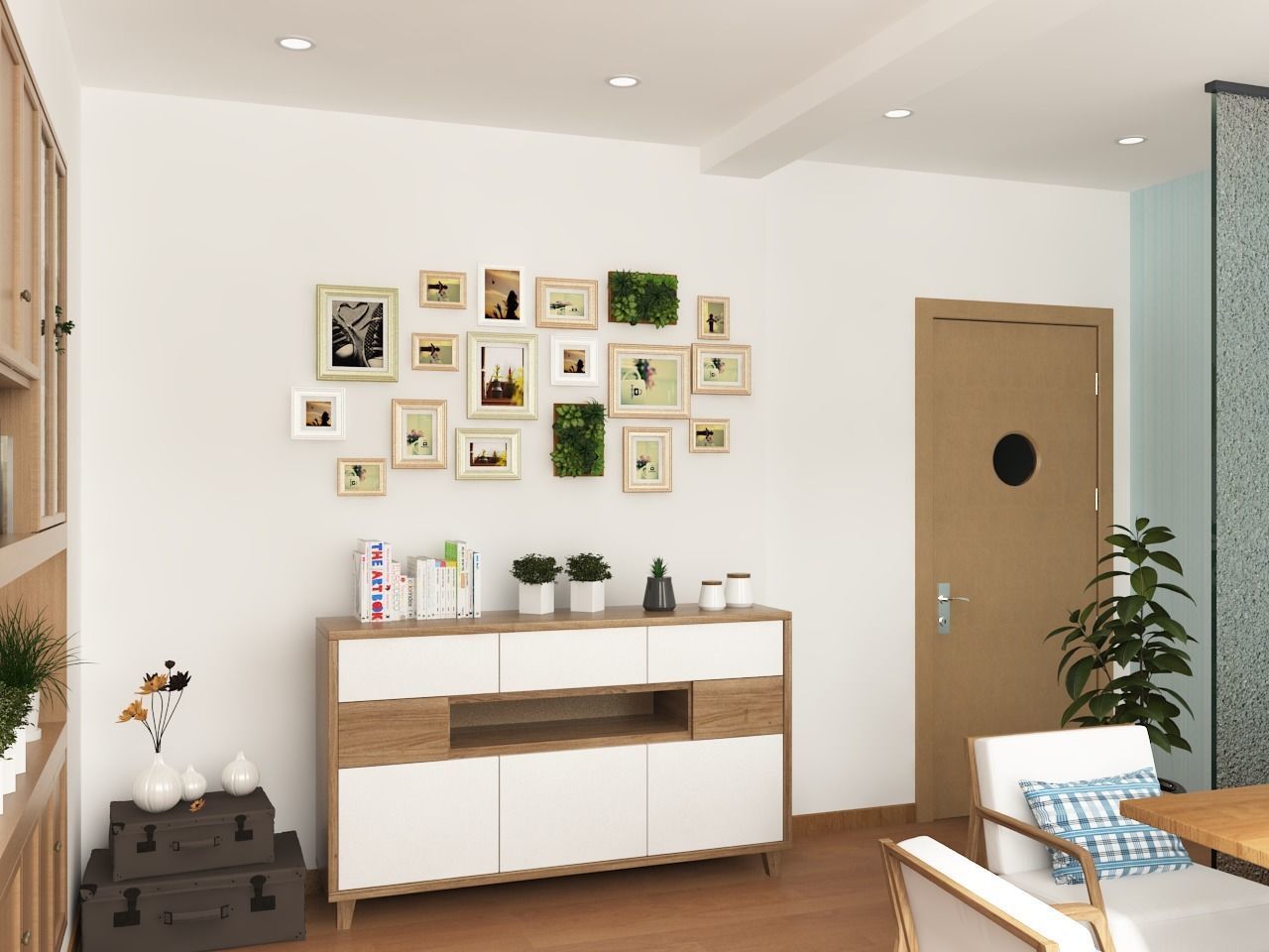 Reception room sofa table and chair bookcase 3D model_4