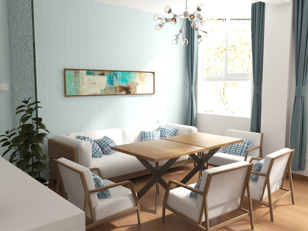 Reception room sofa table and chair bookcase 3D model_2