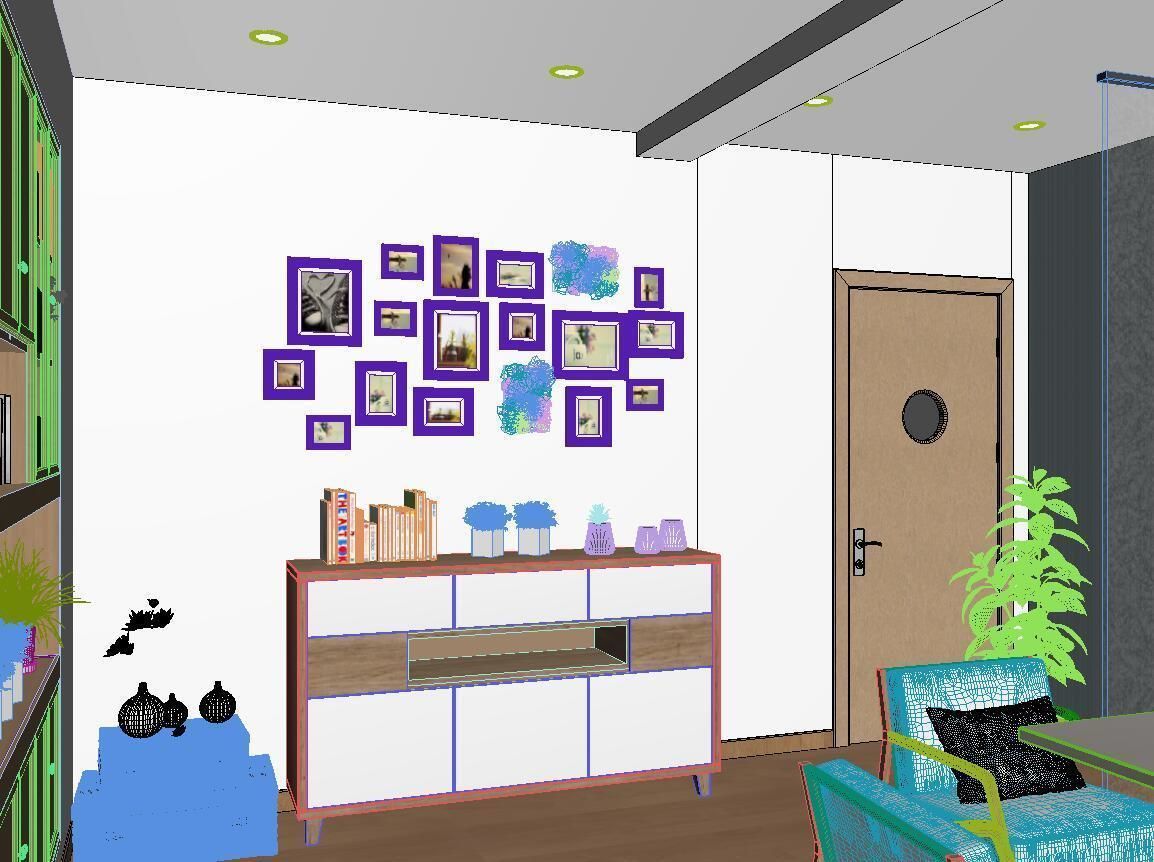 Reception room sofa table and chair bookcase 3D model_7