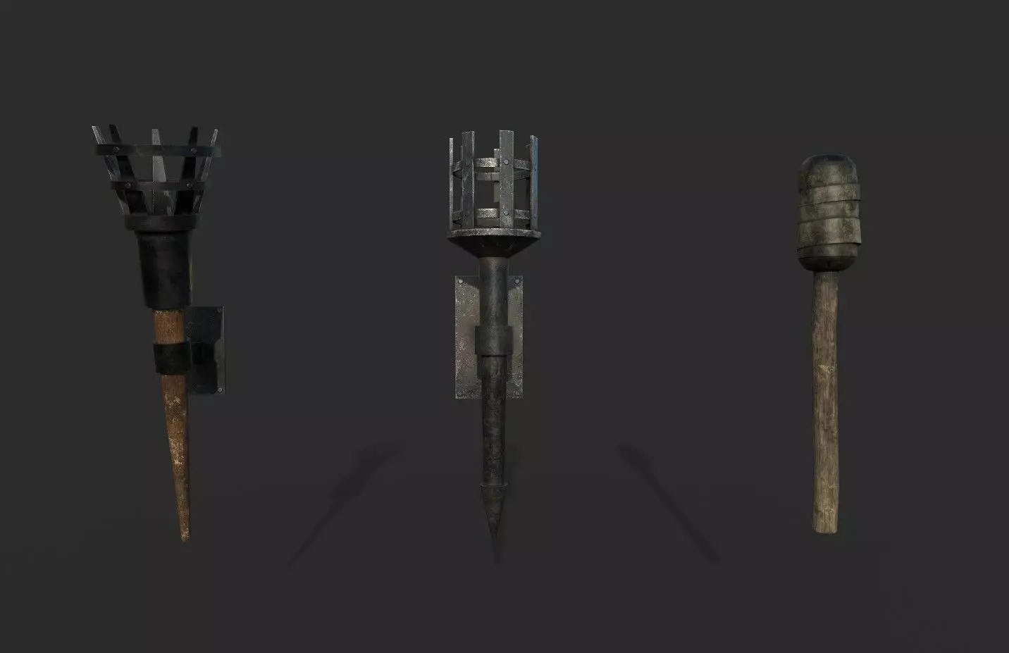 Medieval Torch Low-poly 3D model_0